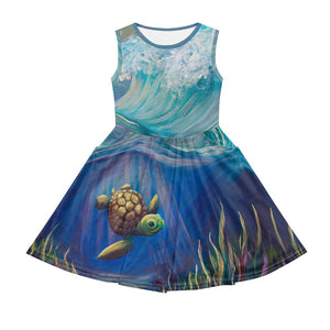 Girls Sea Turtle Twirl Dress with Pockets Girls Sea Turtle Twirl Dress with Pockets