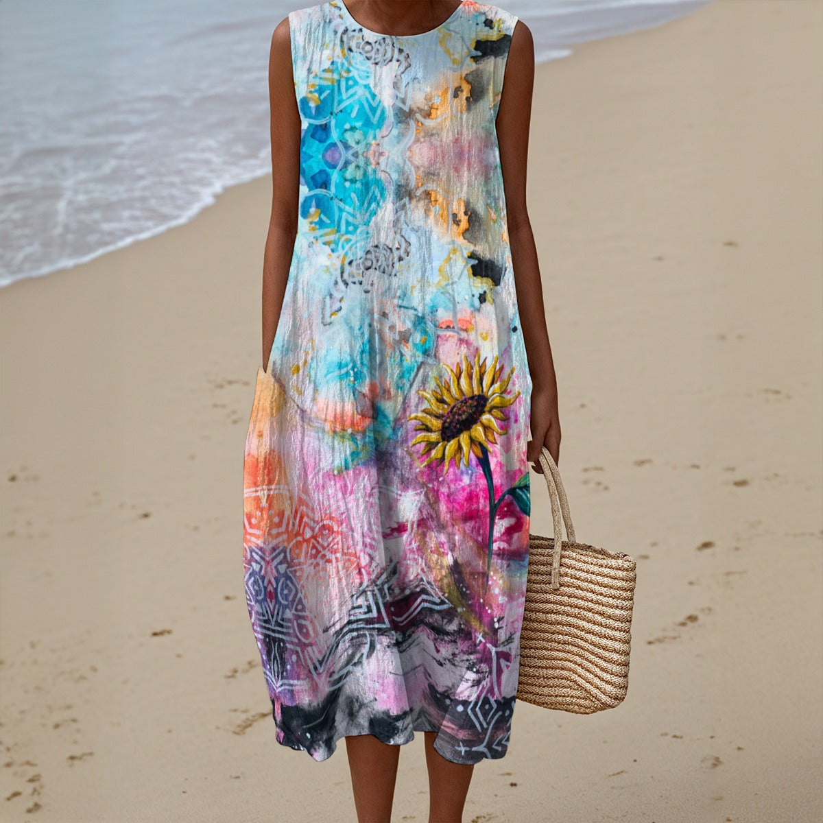 Cotton Casual Dress with Pockets by Sarah Camille Art