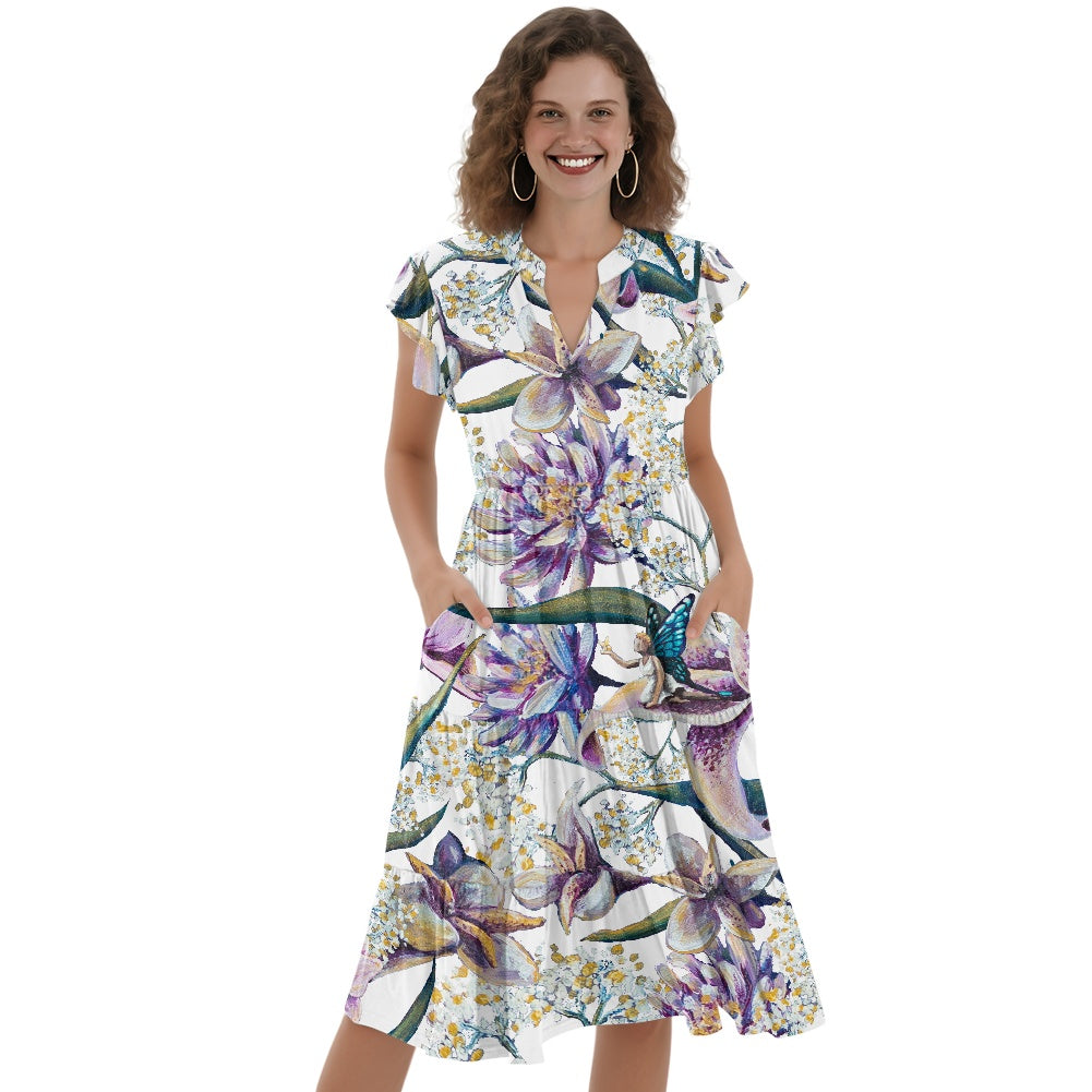 Women's Emerge V-neck Patchwork Midi Dress with Pockets