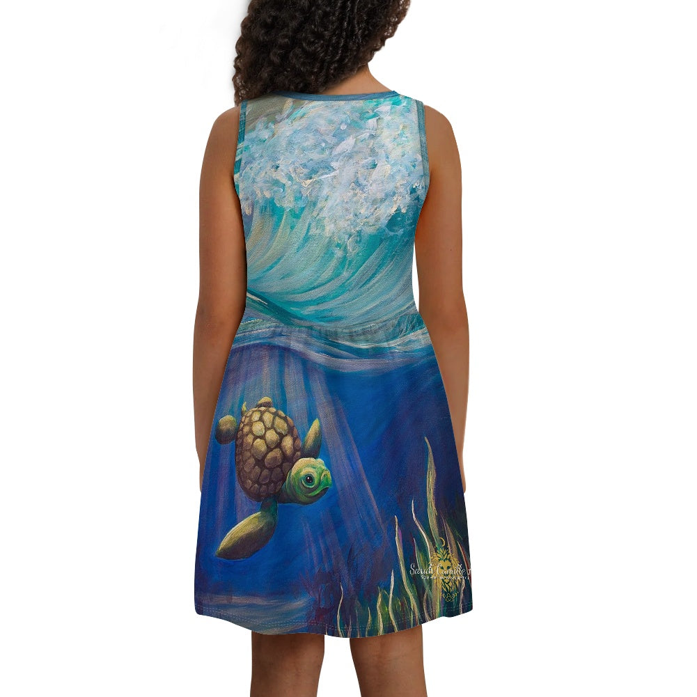 Kids Sea Turtle Twirl Dress with Pockets