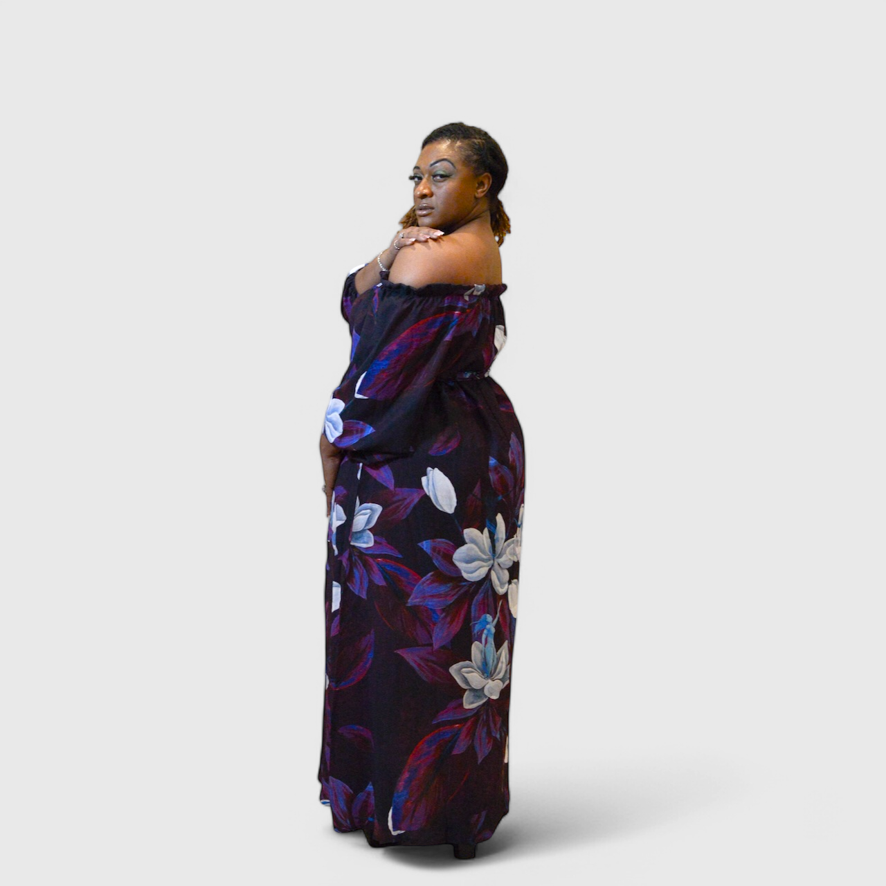 Blooming Magnolia Royal Purple Long Sleeve Dress