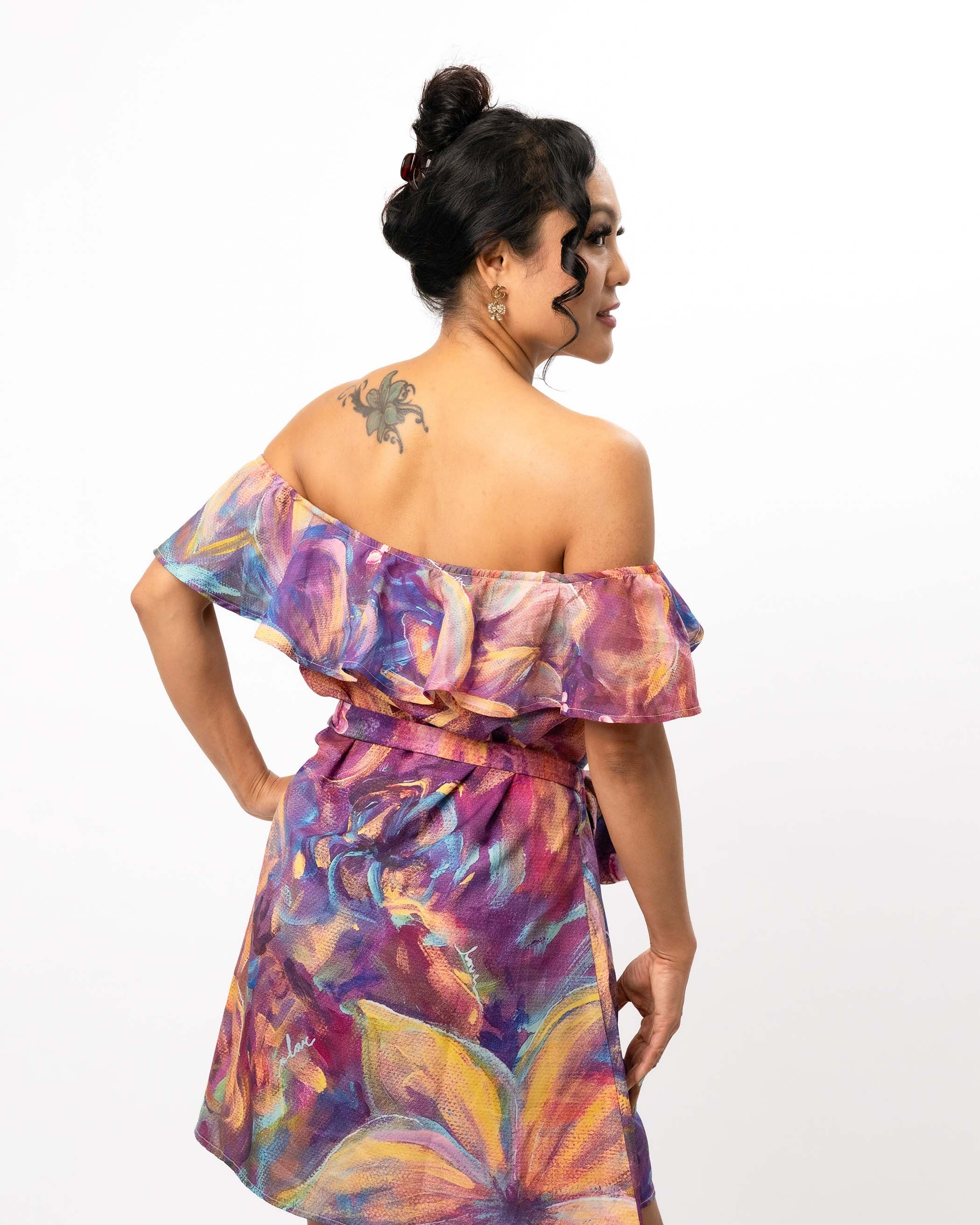 Flourish Short Off-Shoulder Dress with Belt