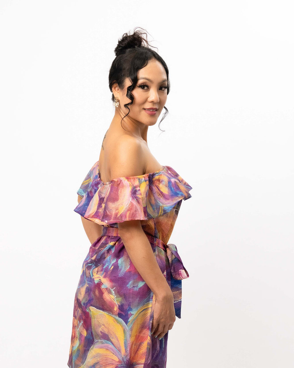 Flourish Short Off-Shoulder Dress with Belt