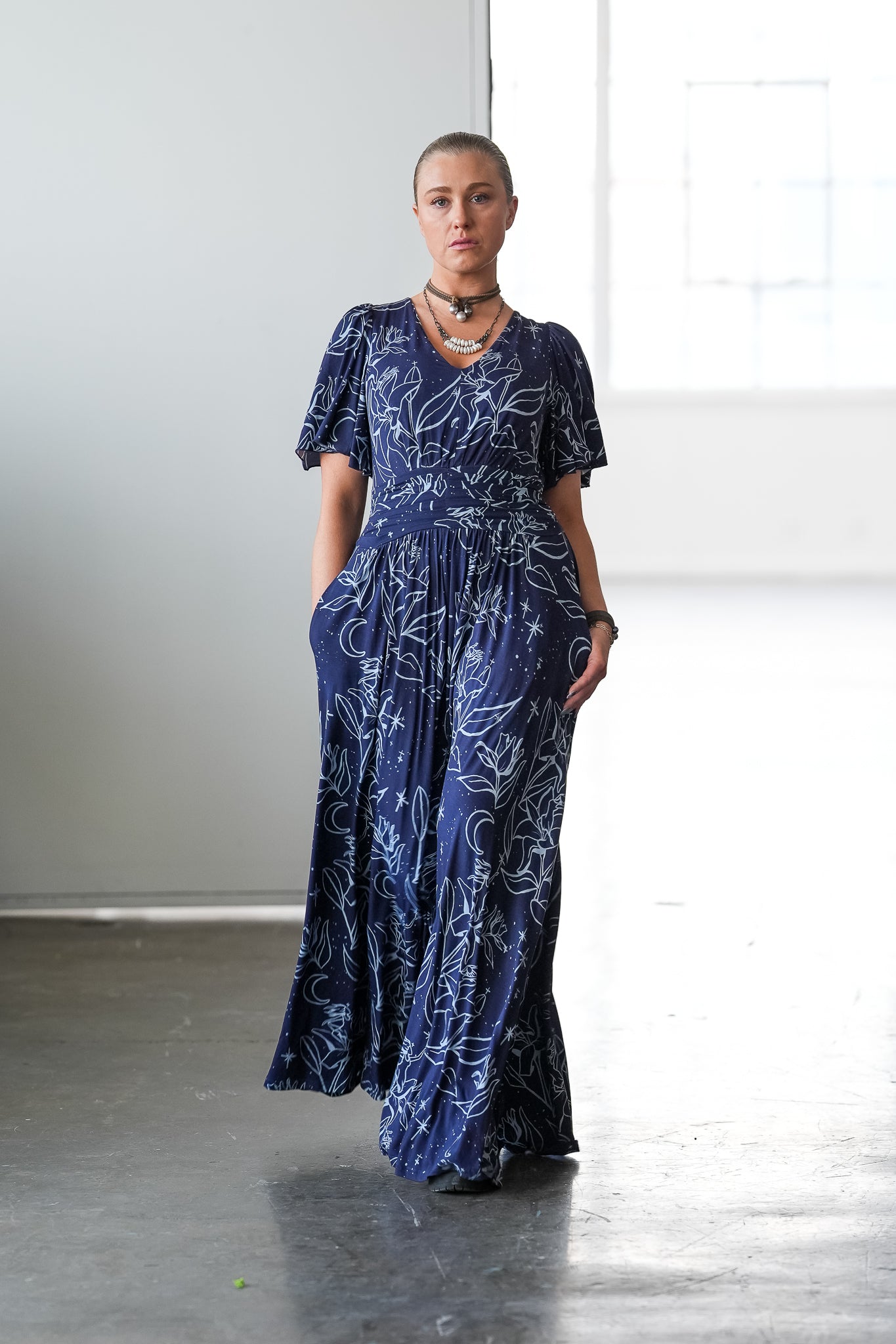 Night Lillies Bamboo Butterfly Sleeve Bamboo Dress with Pockets