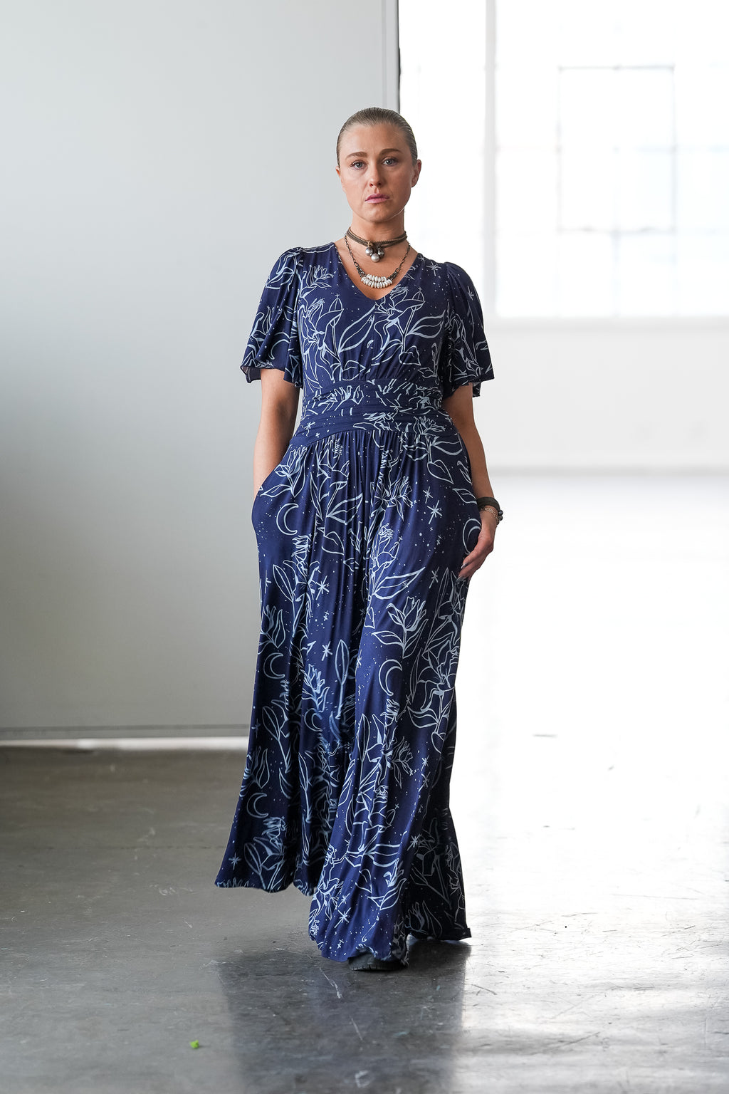Night Lillies Bamboo Butterfly Sleeve Bamboo Dress with Pockets