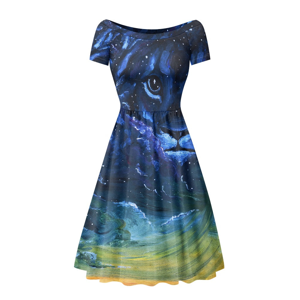 Dreaming with Creation Off-Shoulder Lion Midi Dress