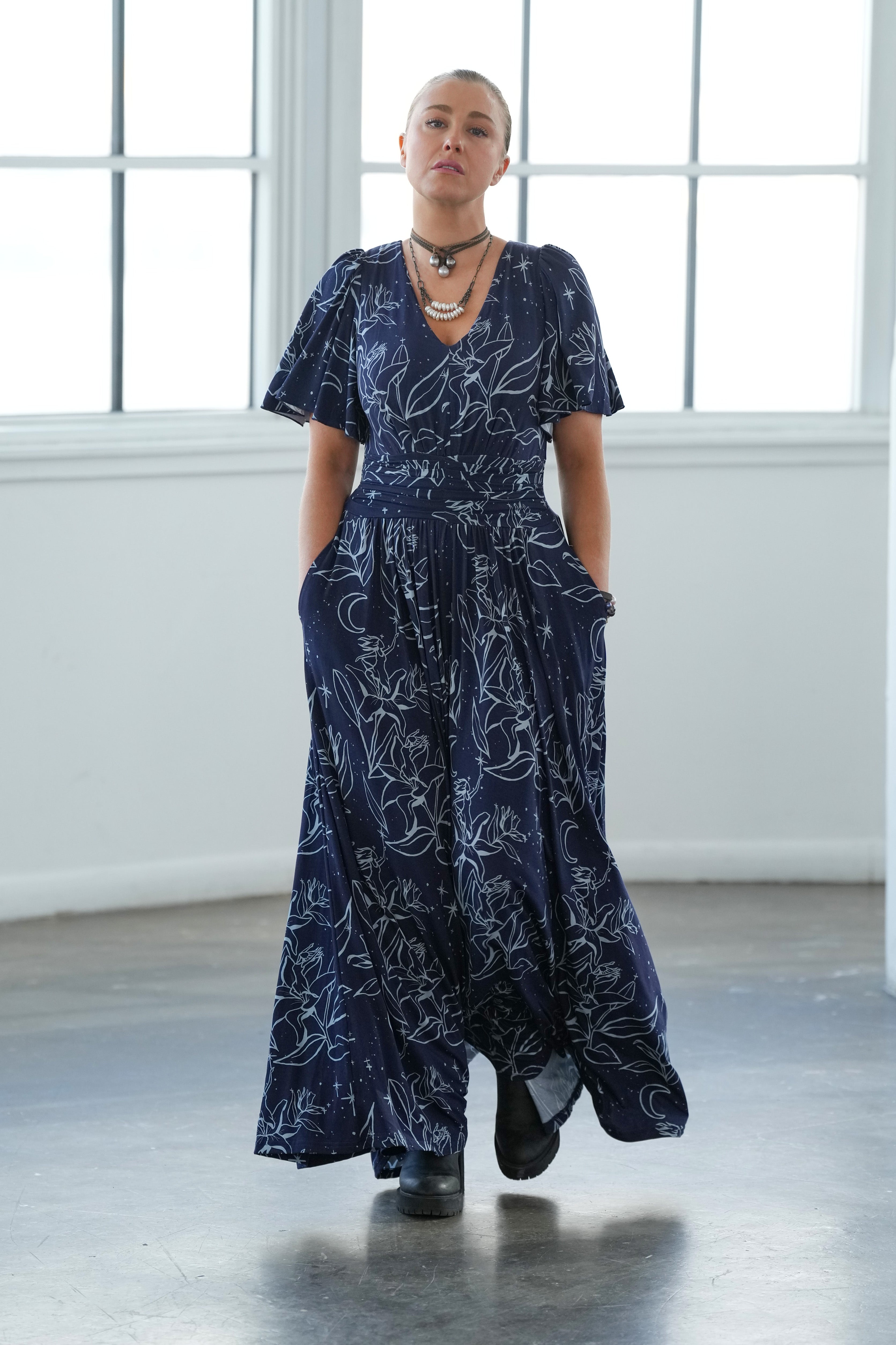 Night Lillies Bamboo Butterfly Sleeve Bamboo Dress with Pockets