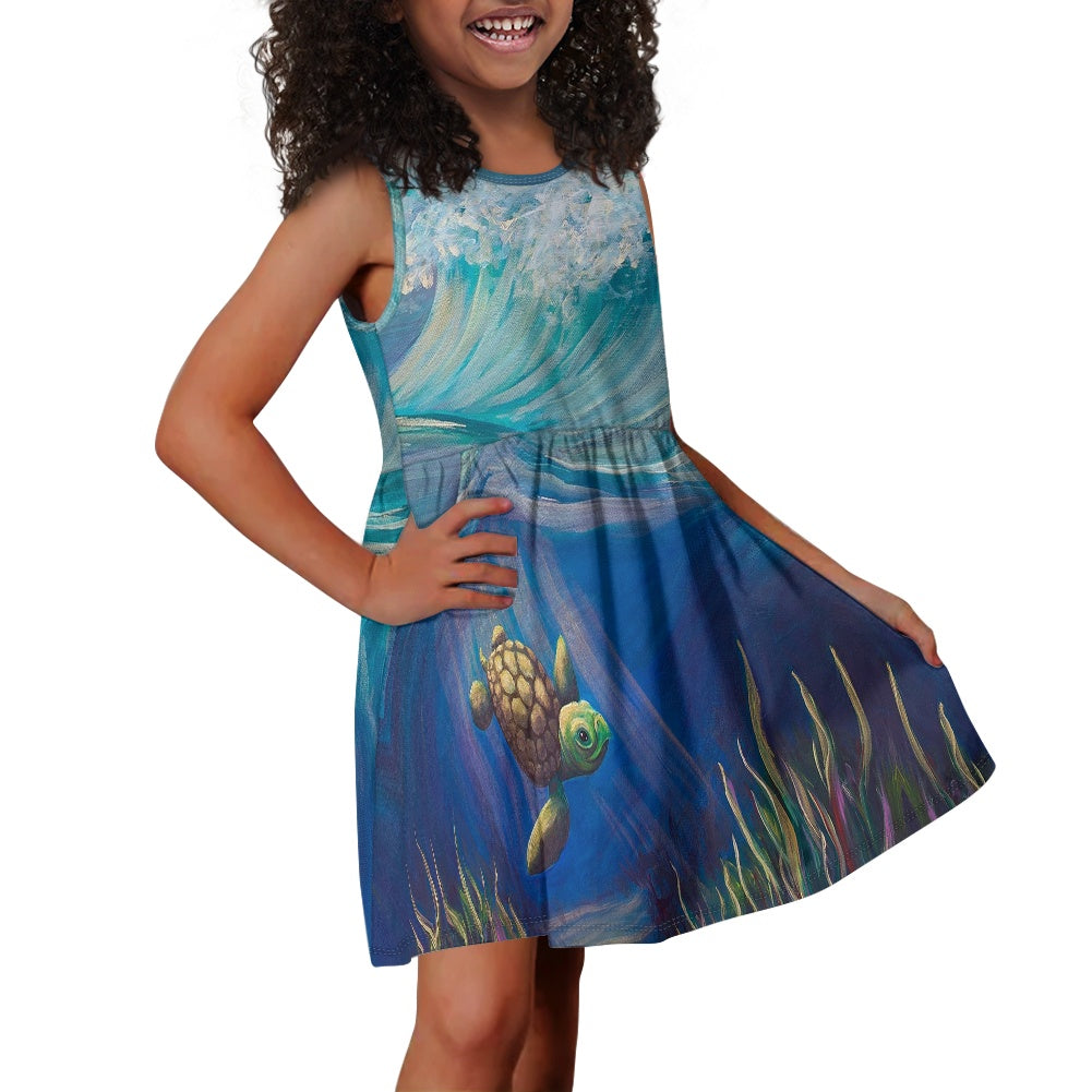 Kids Sea Turtle Twirl Dress with Pockets