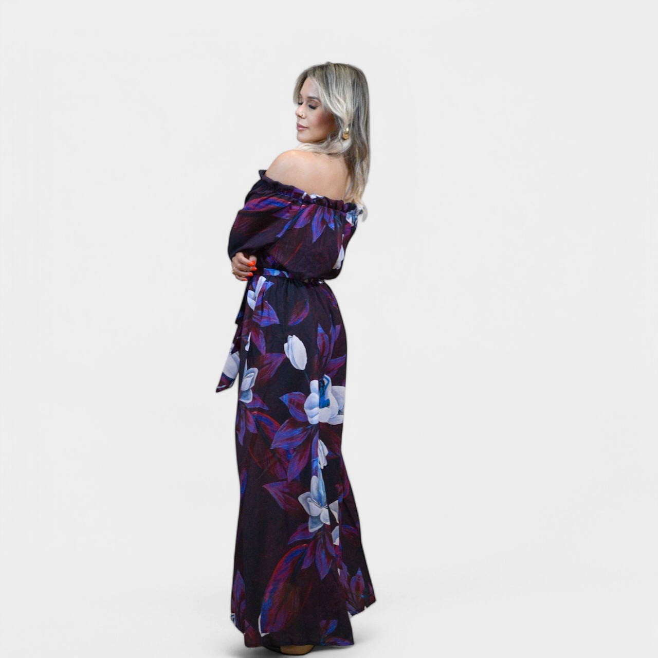 Blooming Magnolia Royal Purple Long Sleeve Dress