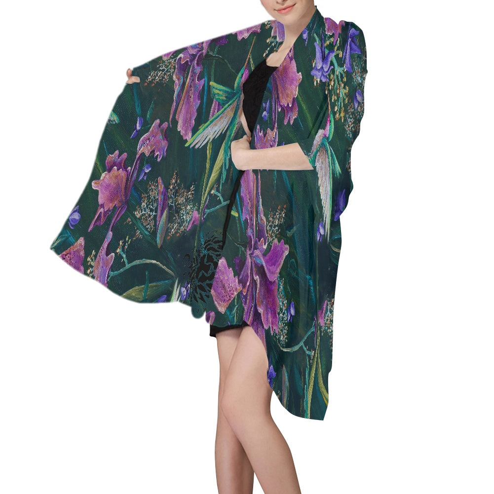 The Hummingbird Chiffon Scarf / Sarong by Sarah Camille Art