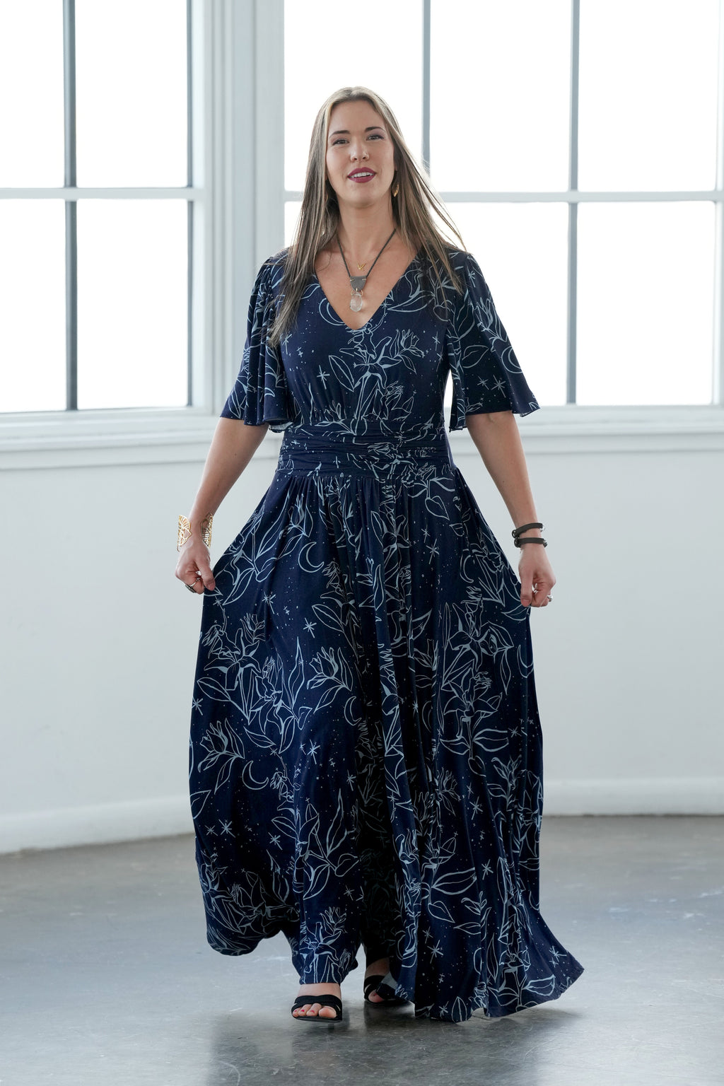 Night Lillies Bamboo Butterfly Sleeve Bamboo Dress with Pockets