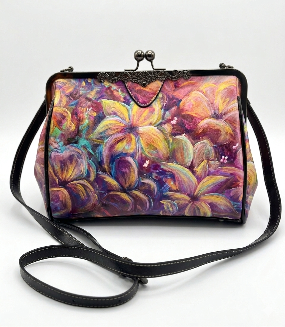 Flourish Vegan Leather Kiss-Lock Handbag