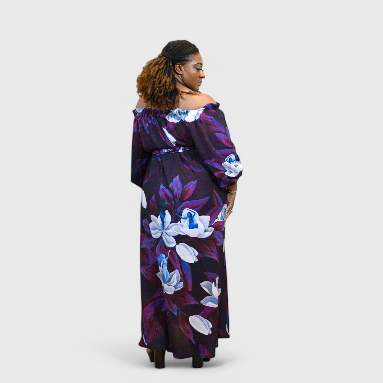 Blooming Magnolia Royal Purple Long Sleeve Dress