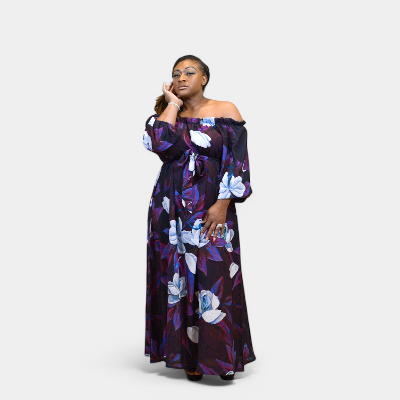 Blooming Magnolia Royal Purple Long Sleeve Dress