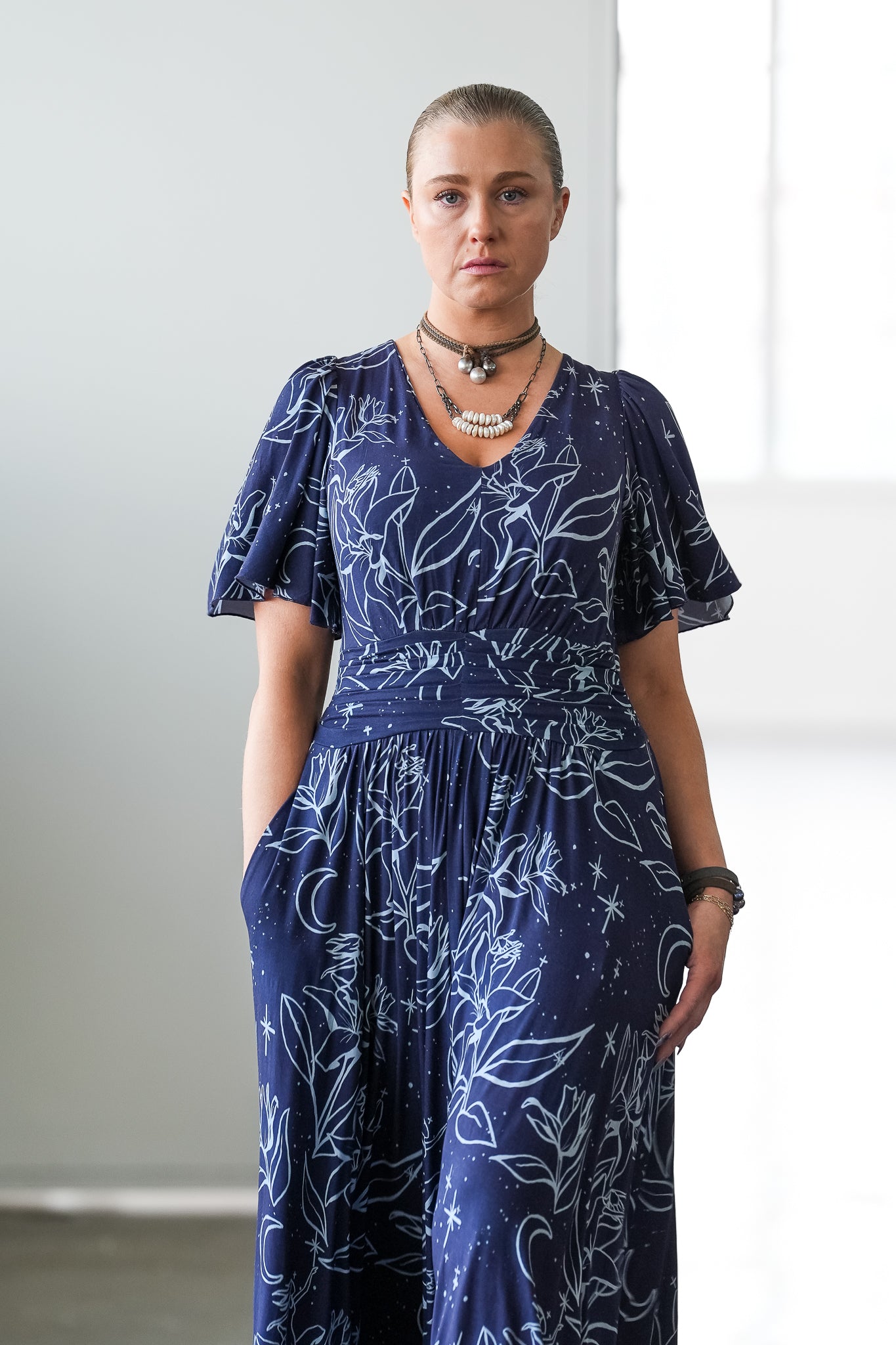 Night Lillies Bamboo Butterfly Sleeve Bamboo Dress with Pockets