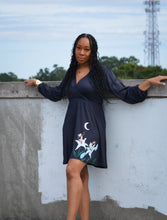 Load image into Gallery viewer, Long Sleeve Short Black Night Lillies Dress
