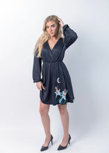 Load image into Gallery viewer, Long Sleeve Short Black Night Lillies Dress
