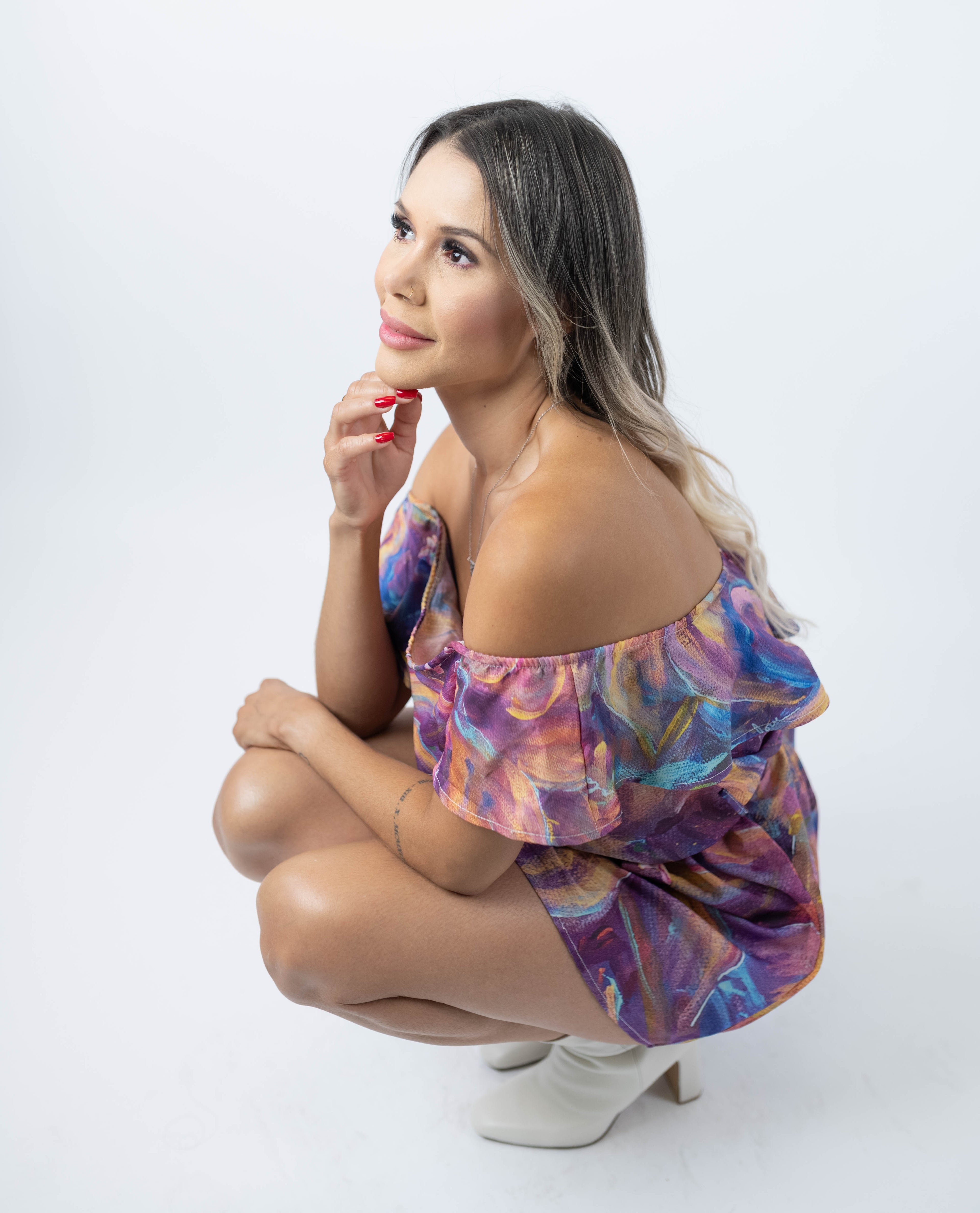 Flourish Short Off-Shoulder Dress with Belt