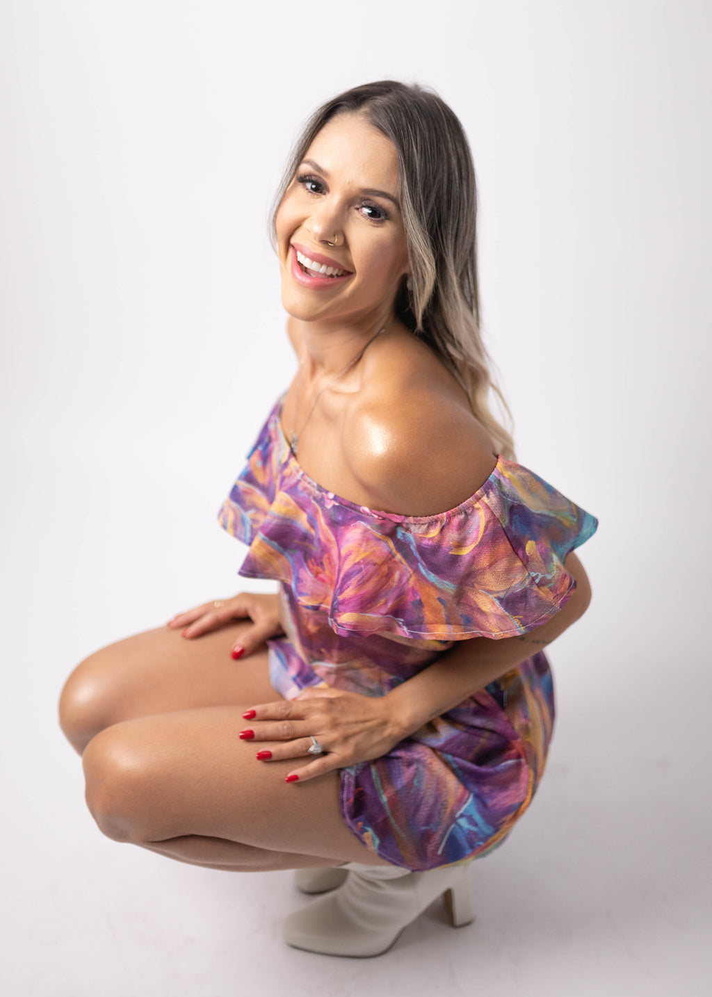 Flourish Short Off-Shoulder Dress with Belt