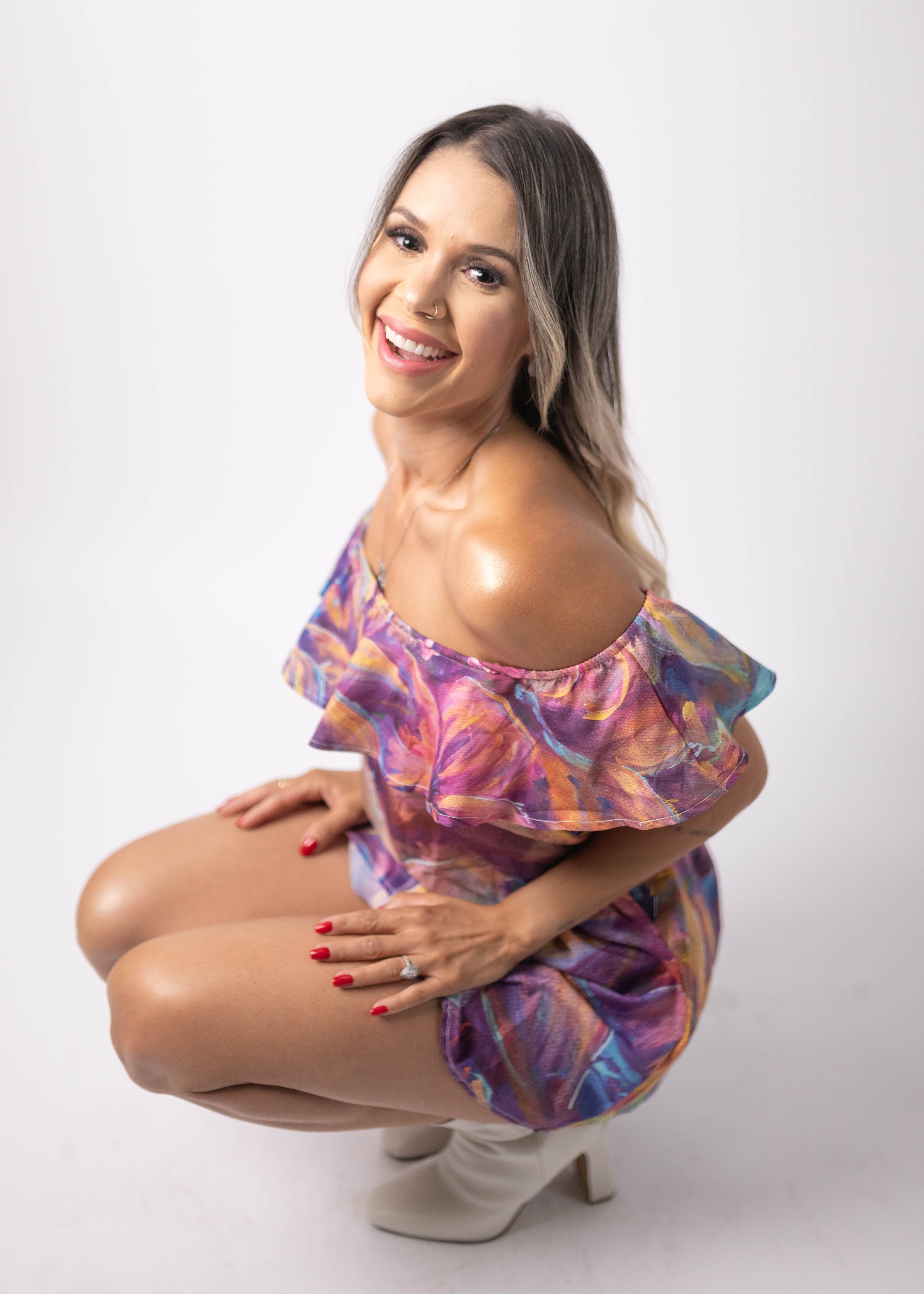 Flourish Short Off-Shoulder Dress with Belt