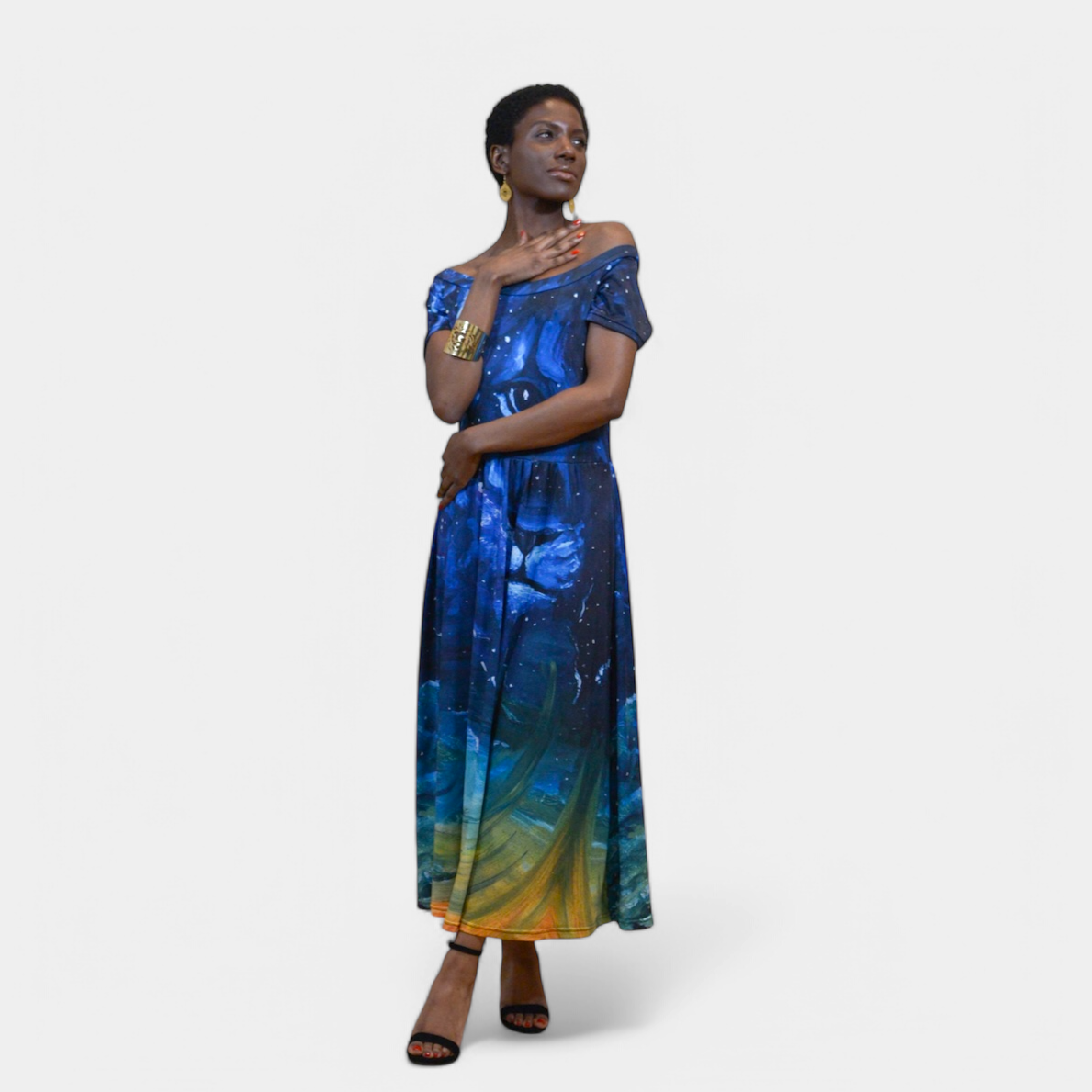 Dreaming with Creation Swoop Neck Midi Dress