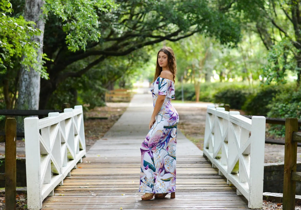 Emerge off-shoulder White Floral Maxi Dress