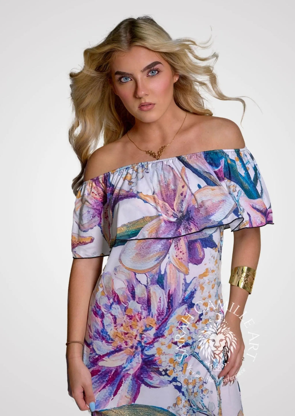 Emerge off-shoulder White Floral Maxi Dress