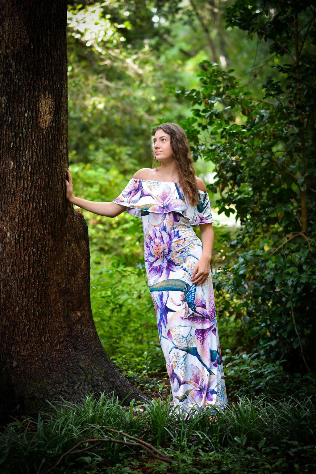 Emerge off-shoulder White Floral Maxi Dress