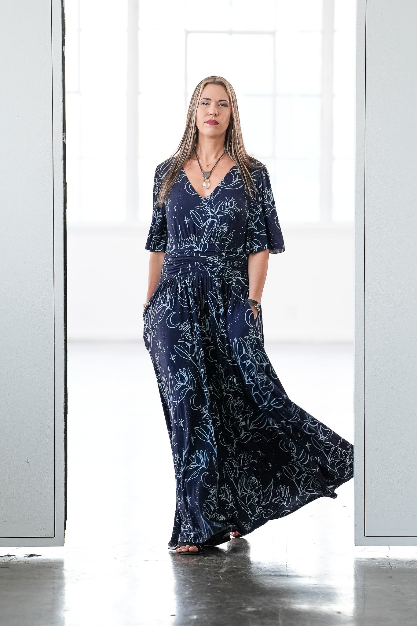 Night Lillies Bamboo Butterfly Sleeve Bamboo Dress with Pockets