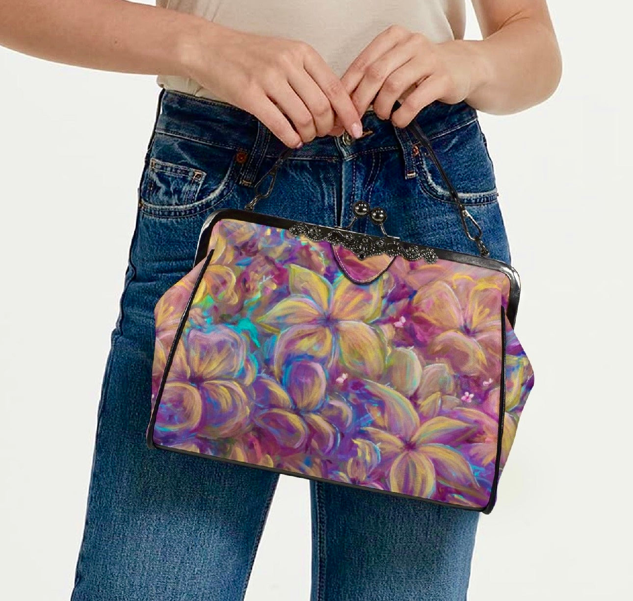 Flourish Vegan Leather Kiss-Lock Handbag