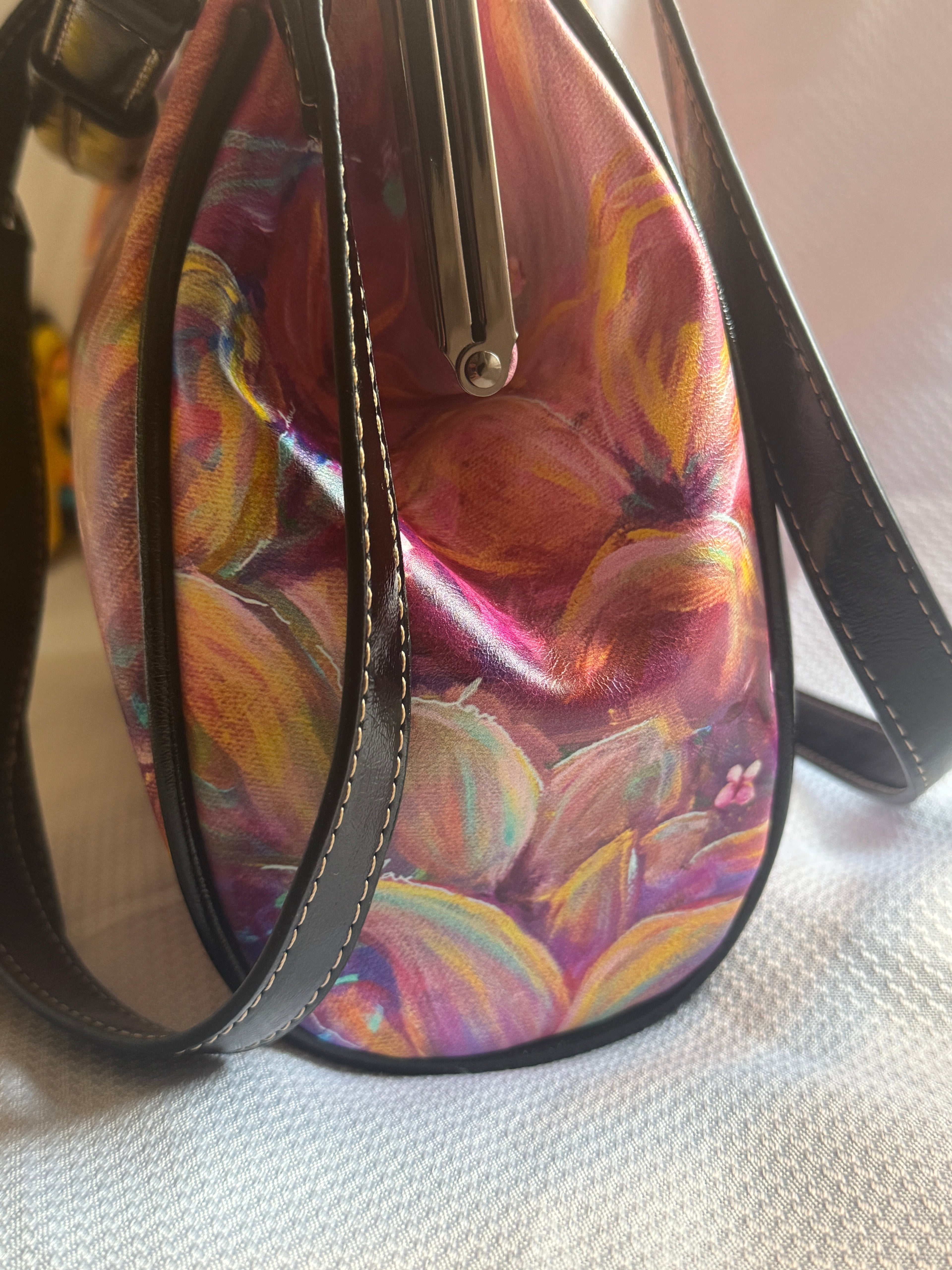 Flourish Vegan Leather Kiss-Lock Handbag