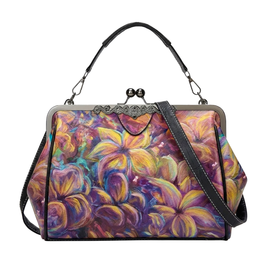 Flourish Vegan Leather Kiss-Lock Handbag