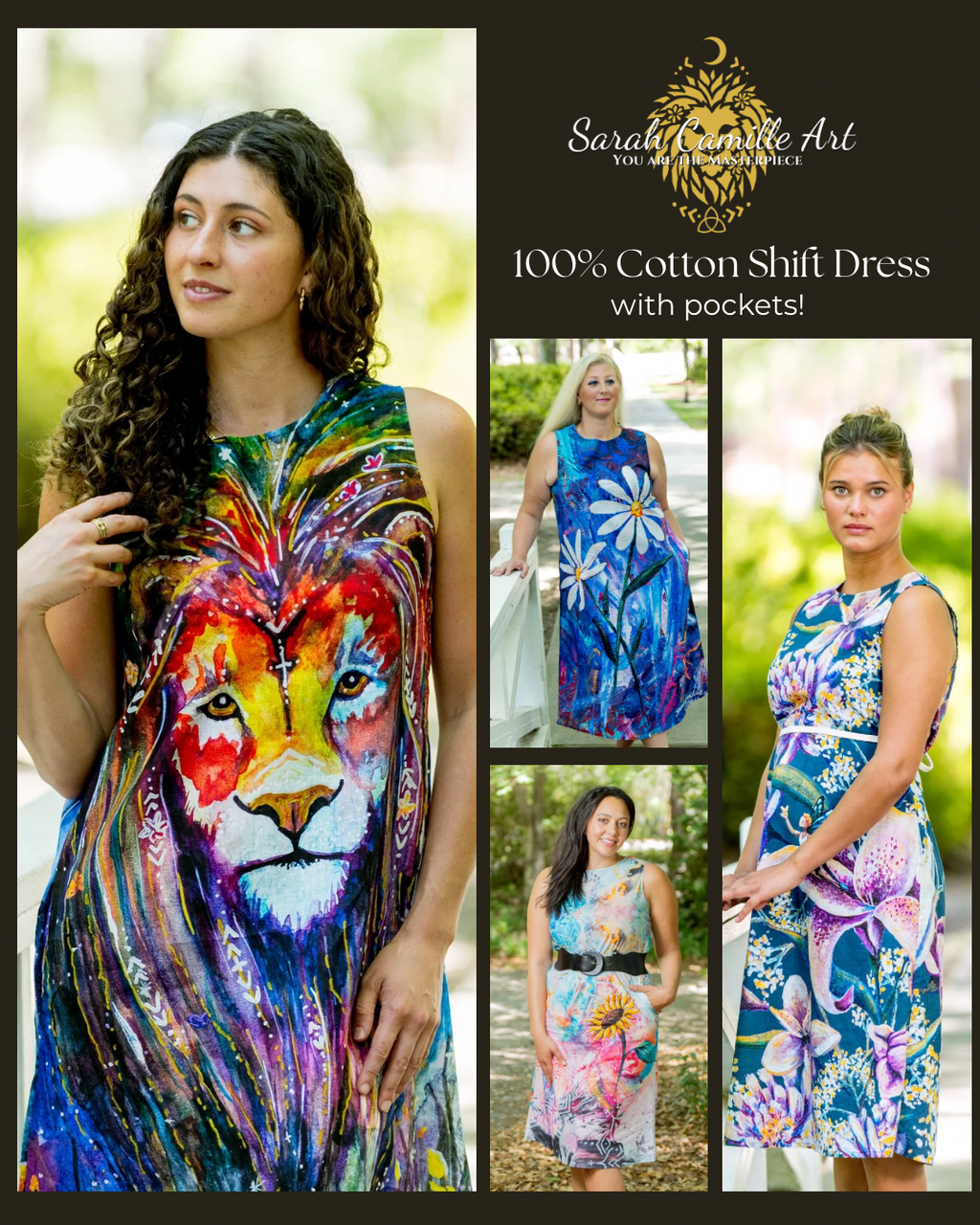100% Cotton Shift Dress with Pockets (4 Designs)
