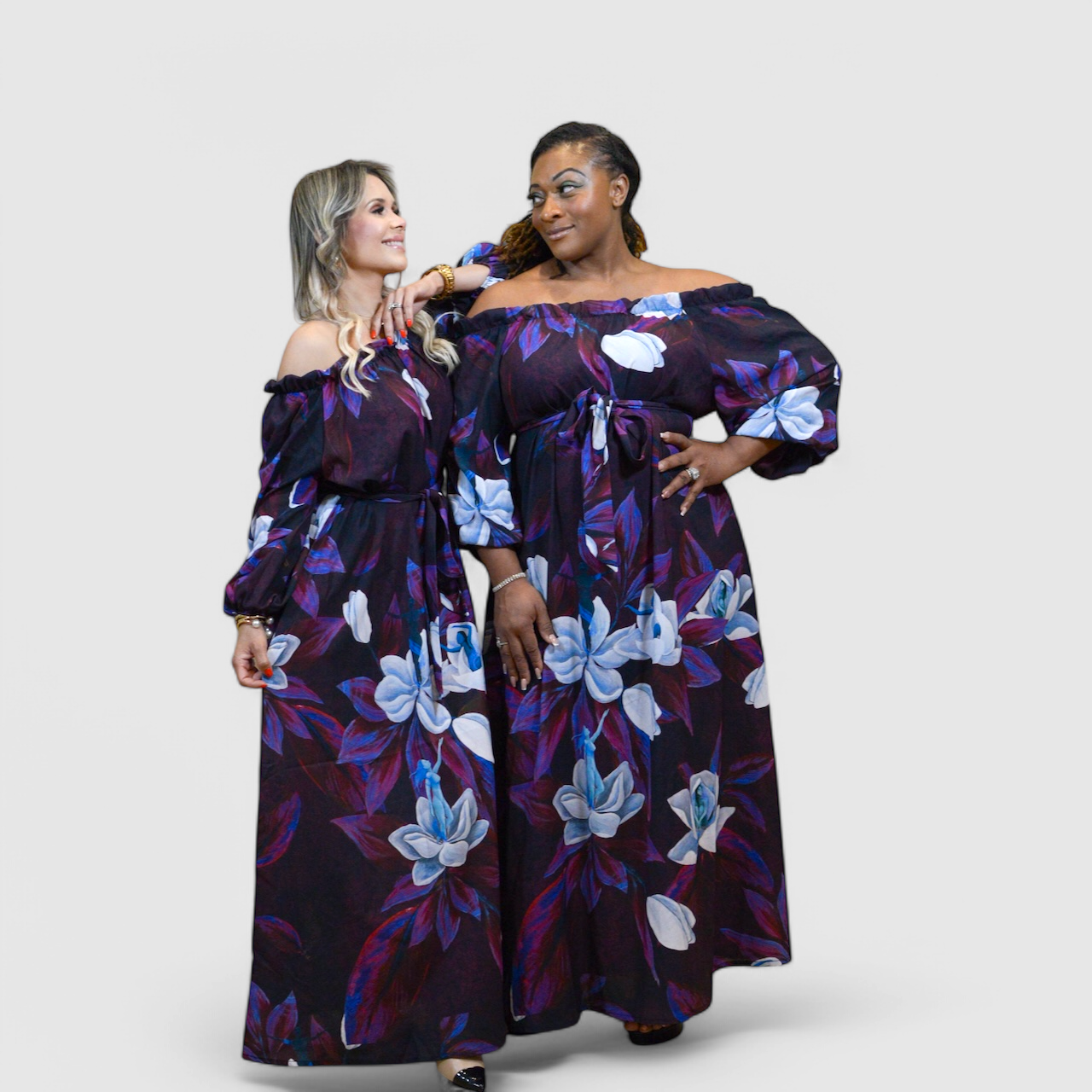 Blooming Magnolia Royal Purple Long Sleeve Dress