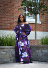 Blooming Magnolia Royal Purple Long Sleeve Dress