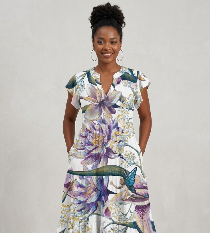 Women's Emerge V-neck Patchwork Midi Dress with Pockets