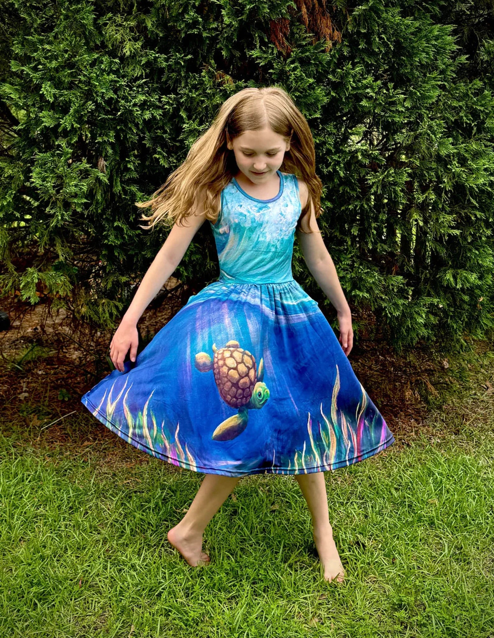 Kids Sea Turtle Twirl Dress with Pockets