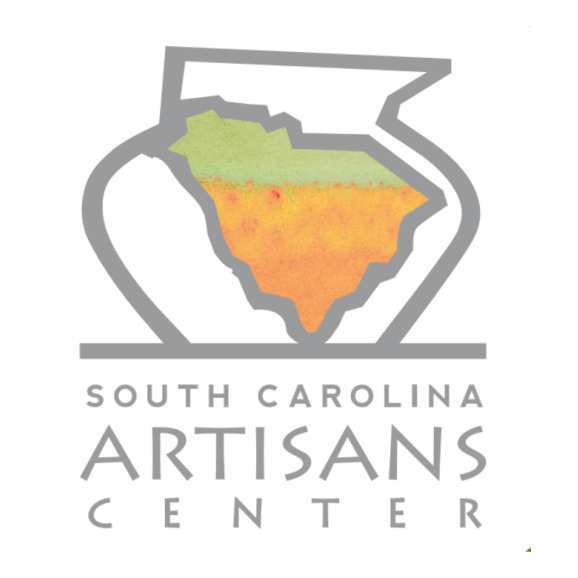 Logo of South Carolina Artisans Center with a stylized map of South Carolina inside an art vase.