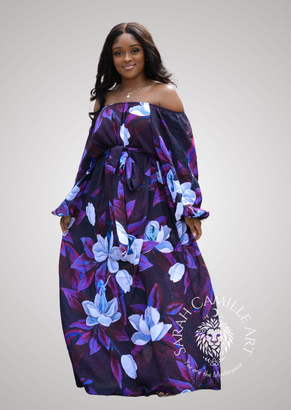 Blooming Magnolia Royal Purple Long Sleeve Dress