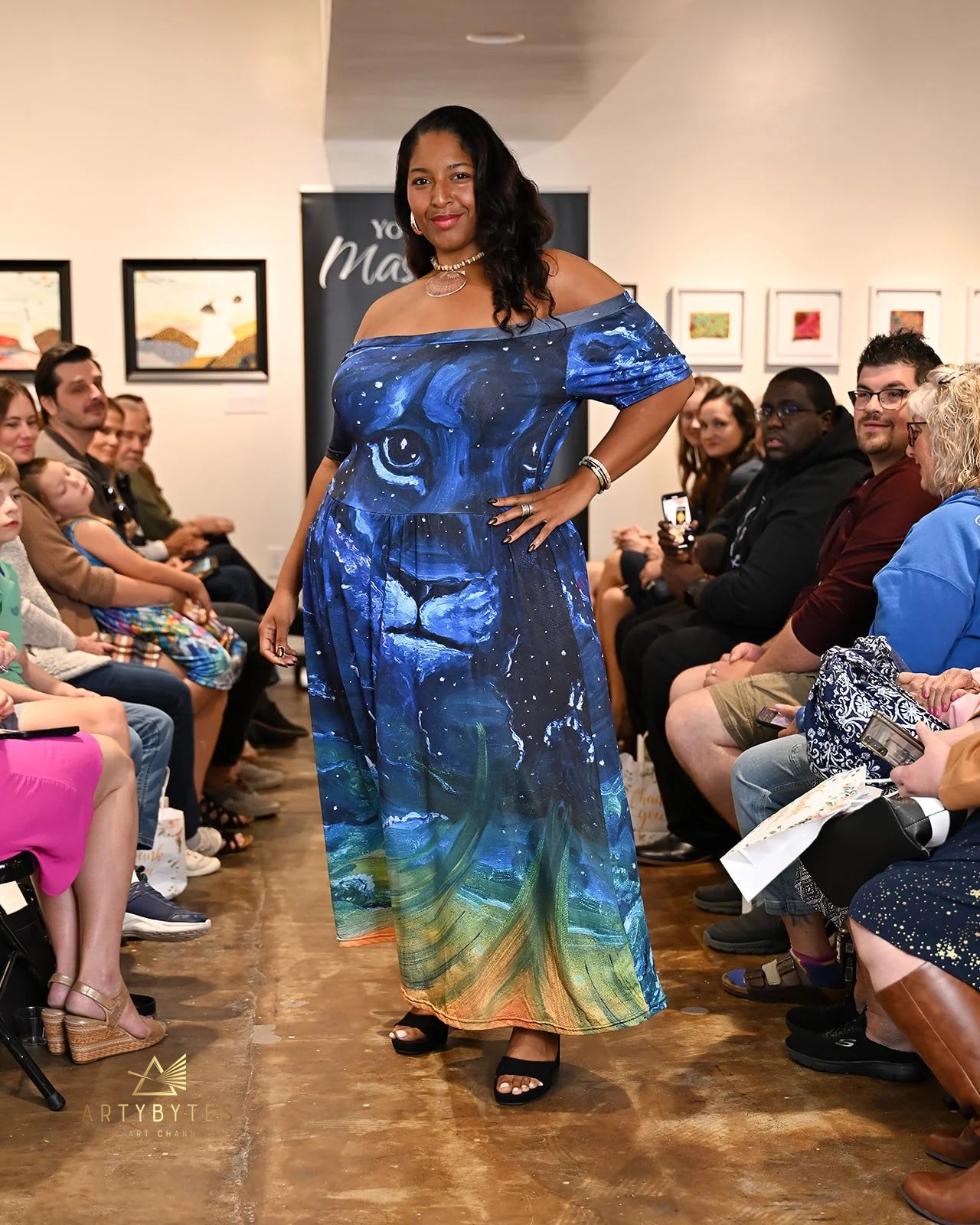 Dreaming with Creation Off-Shoulder Lion Midi Dress