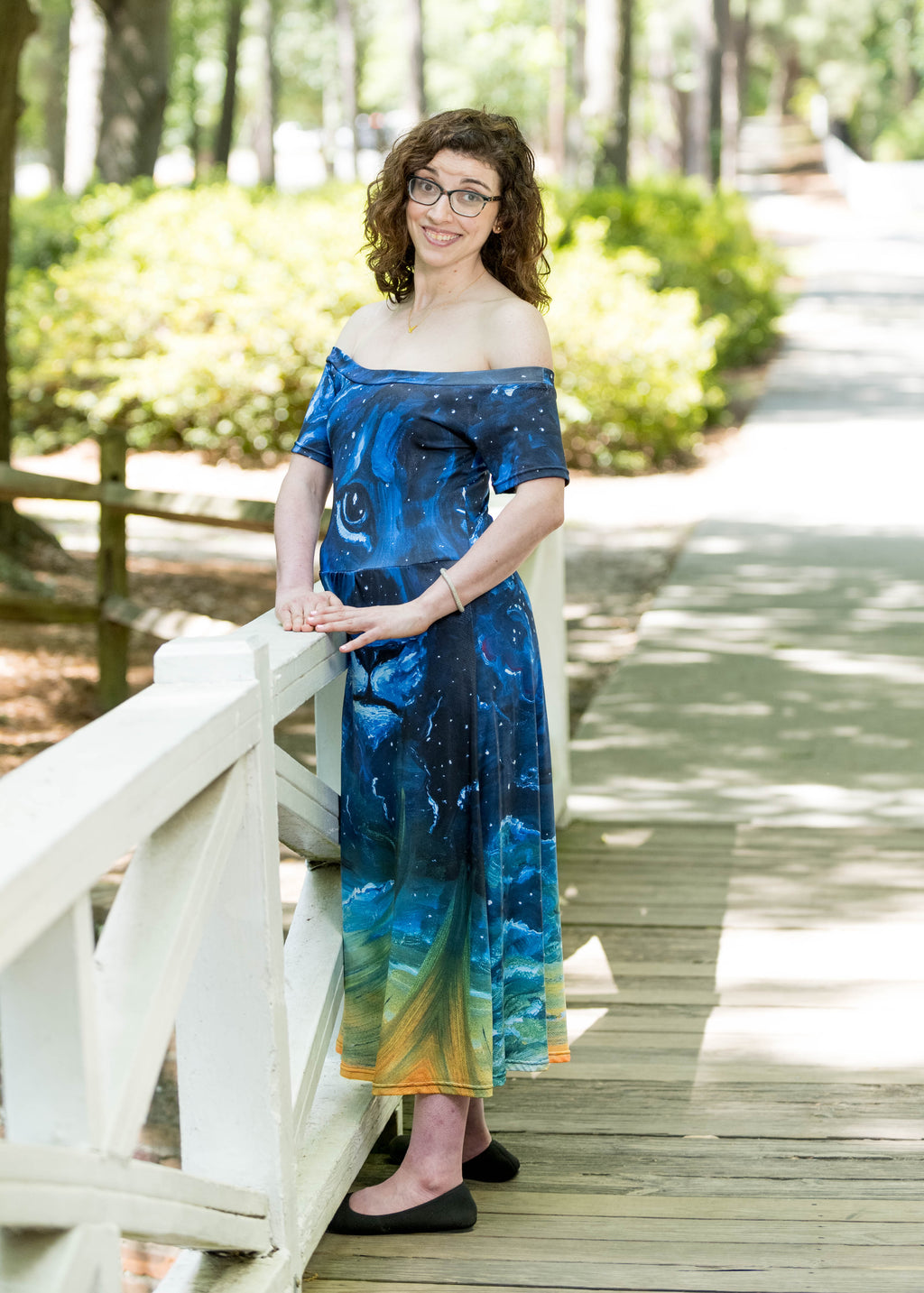 Dreaming with Creation Off-Shoulder Lion Midi Dress
