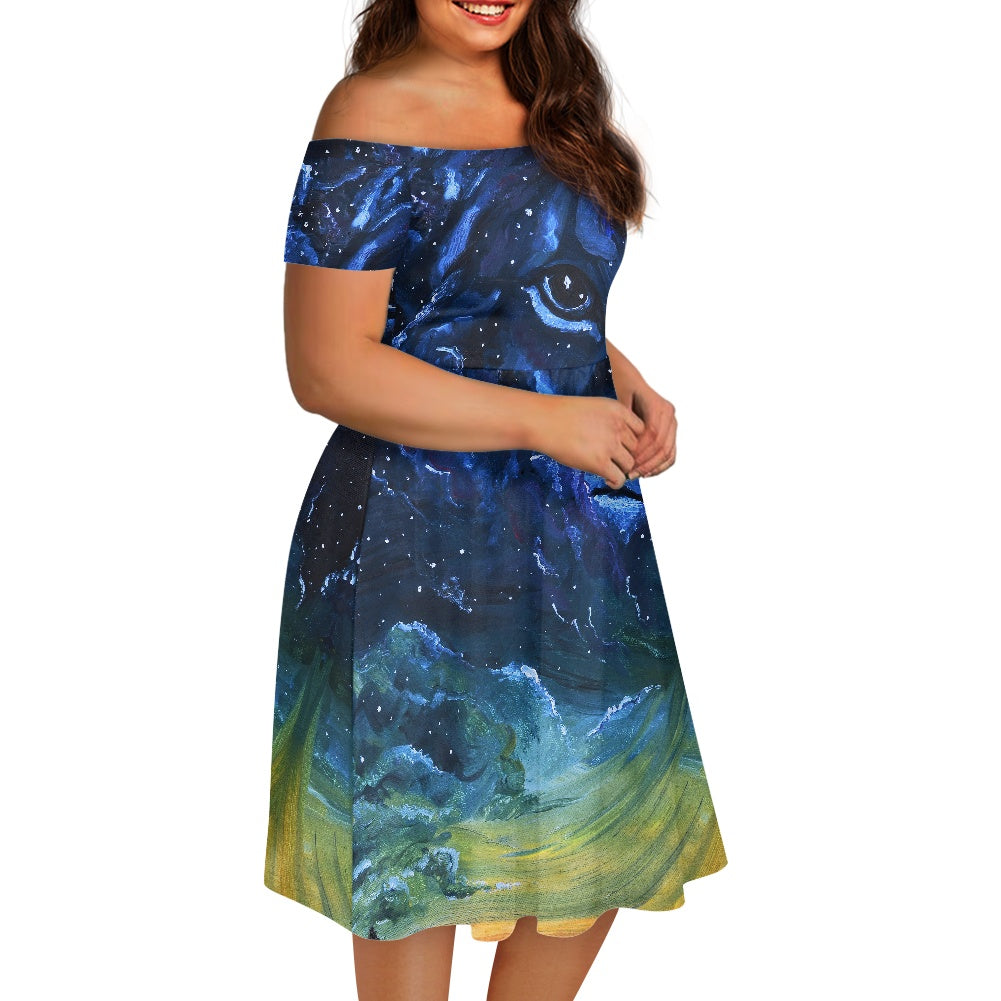 Dreaming with Creation Off-Shoulder Lion Midi Dress