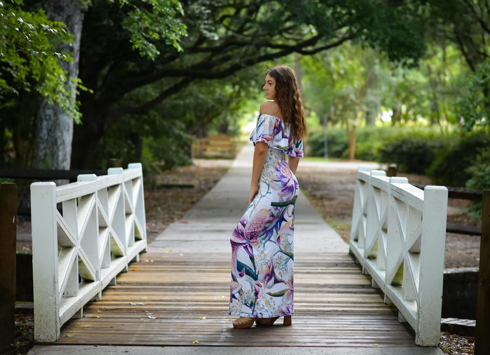 Emerge off-shoulder White Floral Maxi Dress