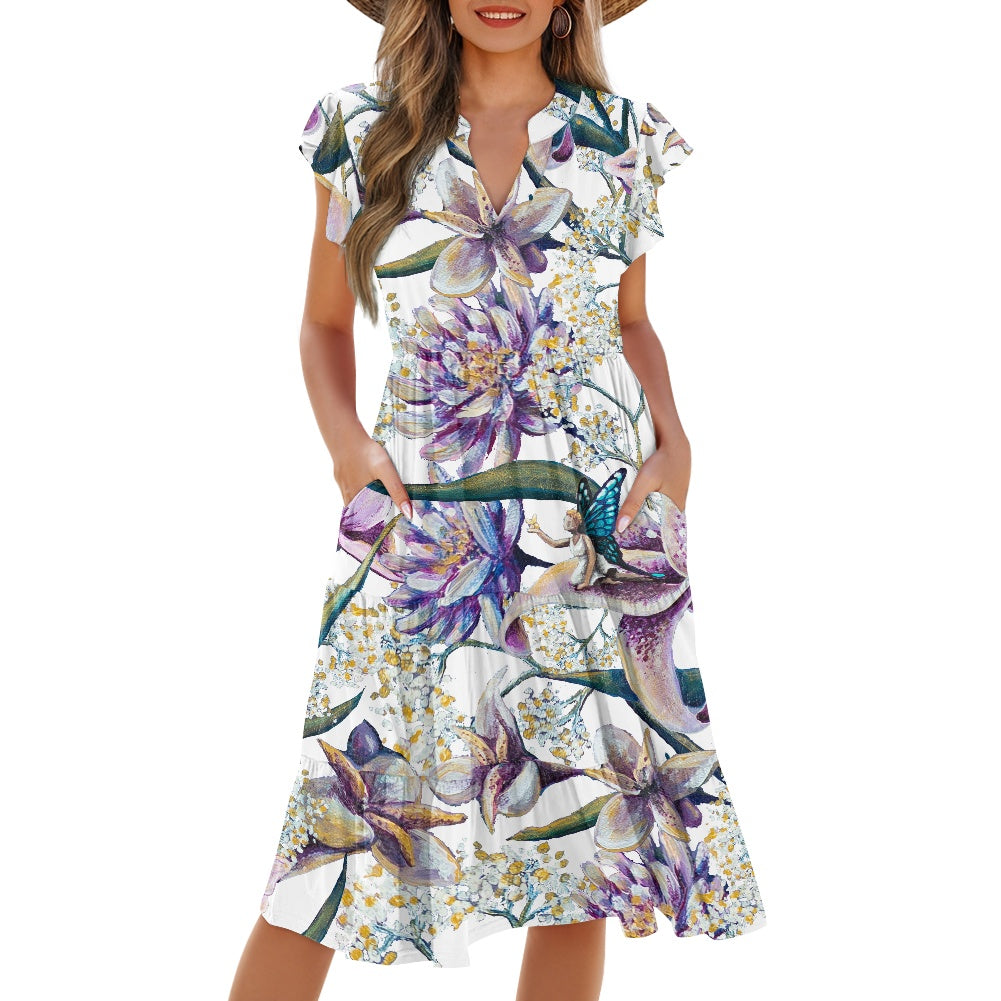 Women's Emerge V-neck Patchwork Midi Dress with Pockets