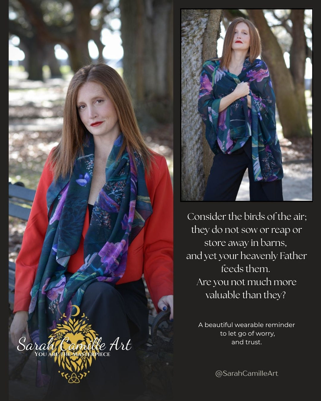 The Hummingbird Chiffon Scarf / Sarong by Sarah Camille Art