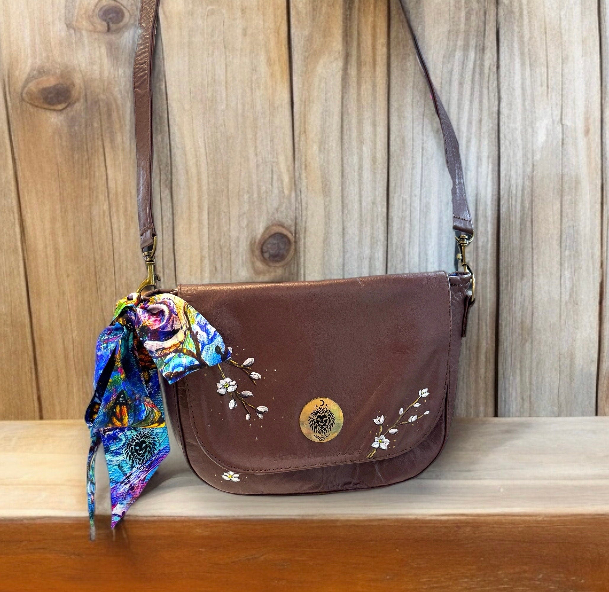 Hand Painted Crossbody Leather Bag