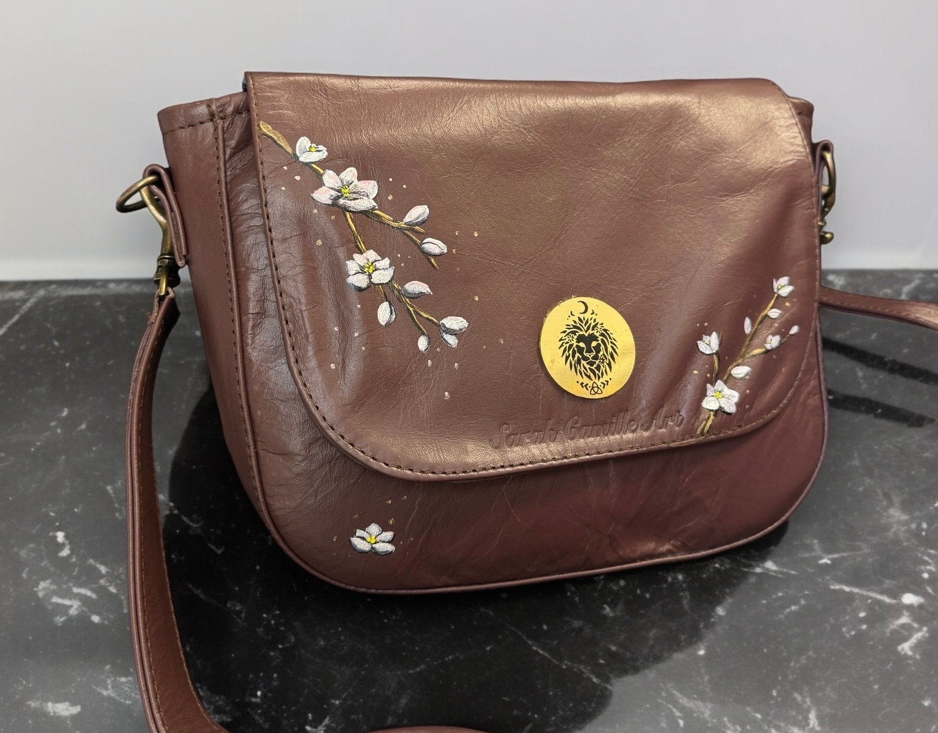 Hand Painted Crossbody Leather Bag