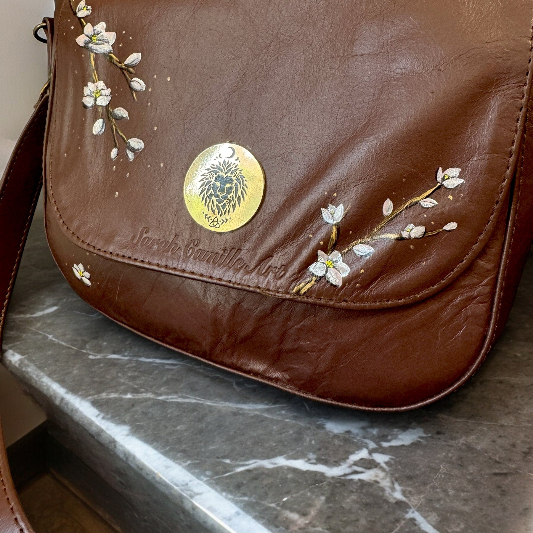 Hand Painted Crossbody Leather Bag