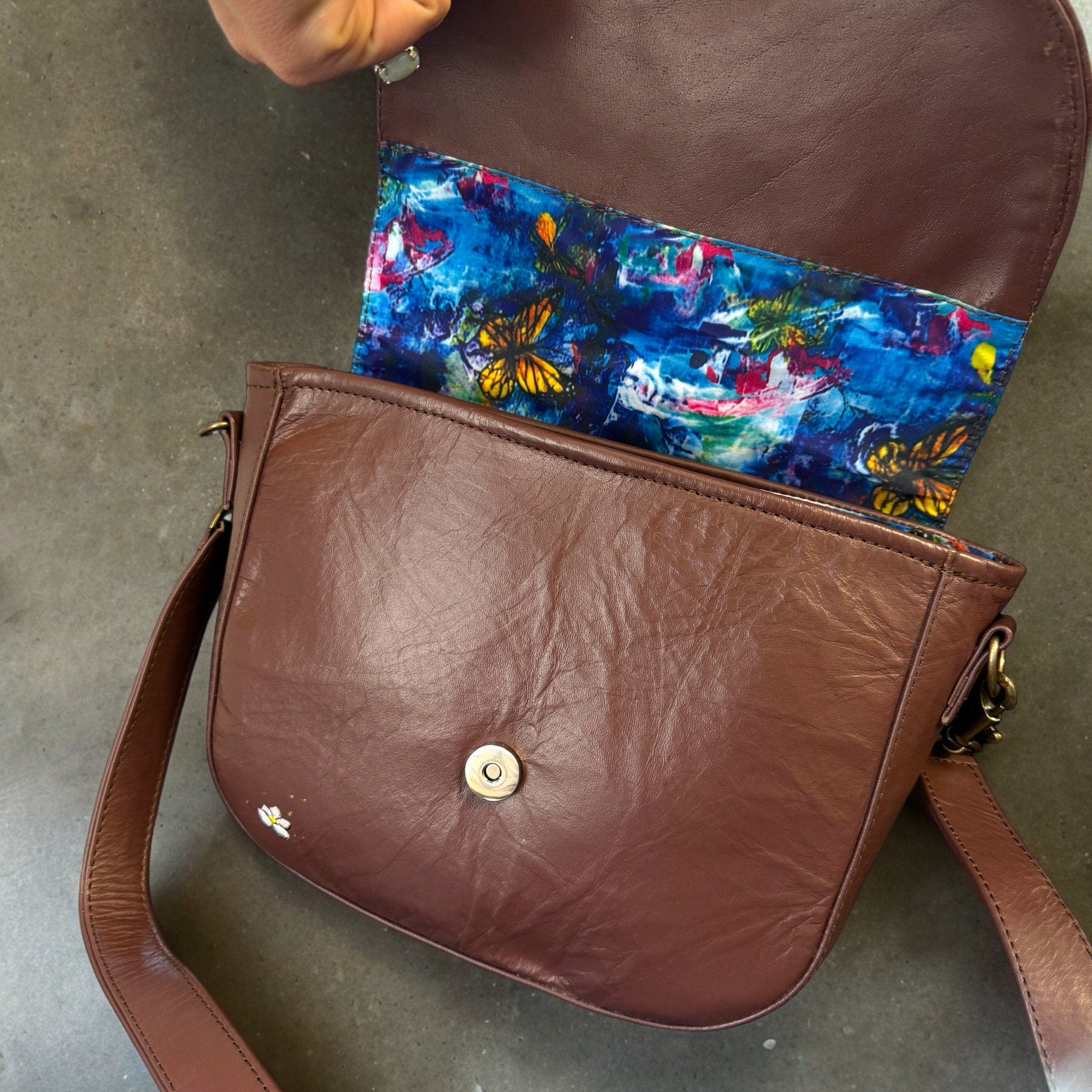Hand Painted Crossbody Leather Bag
