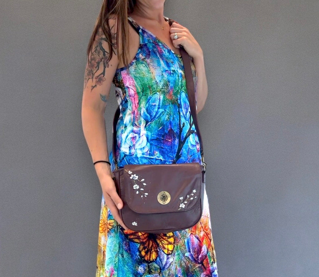 Hand Painted Crossbody Leather Bag